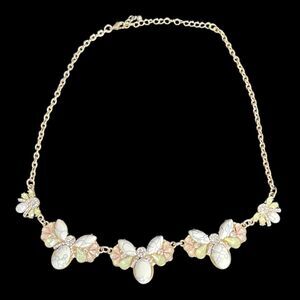 Marble Faux Diamond & Crystal Gold Tone Cable Chain Floral Fashion Necklace